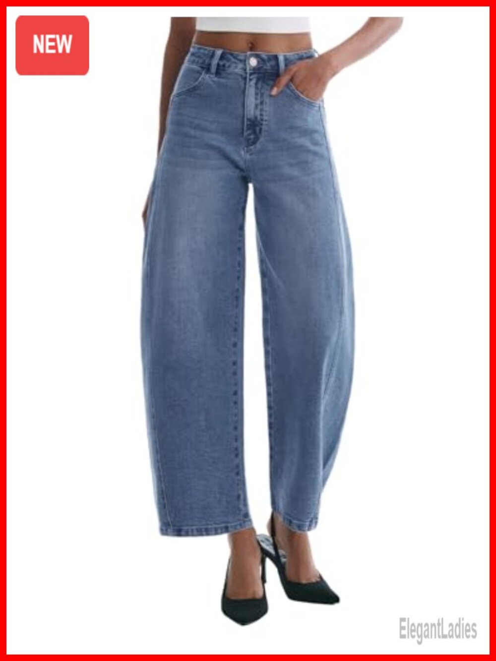 Barrel Jeans Baggy High Waisted Wide Leg Stretchy Ankle Denim Pants Y2K